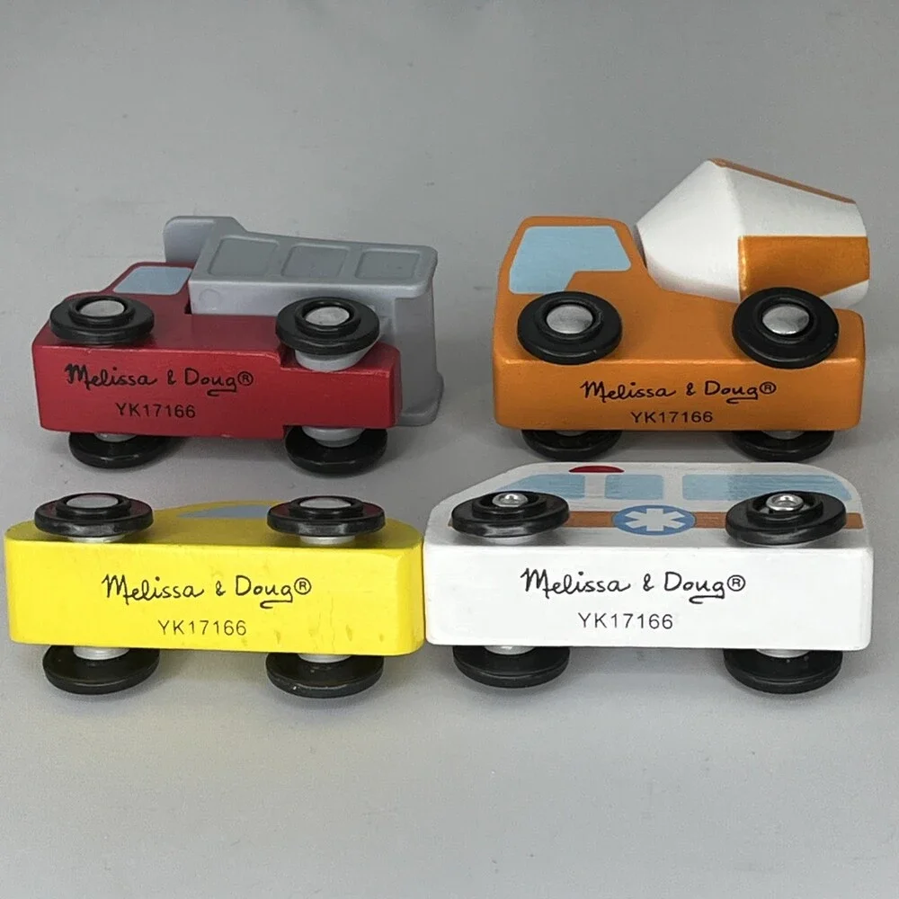 Lot Of Four Melissa And Doug Wooden Play Cars